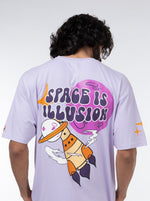 Load image into Gallery viewer, Space Illusion Lavender Unisex Oversized T Shirt back design view for Male
