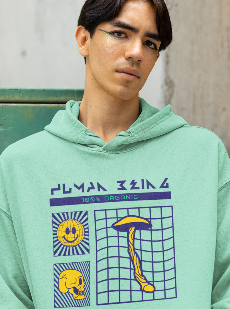 man wearing a Human Being – Mint Green Unisex Printed Hoodie