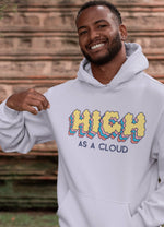 Load image into Gallery viewer, Man wearing a High as a Cloud – Lavender Unisex Printed Hoodie
