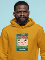 Load image into Gallery viewer, Man wearing a I Hate My Job – Mustard Unisex Printed Hoodie
