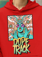 Load image into Gallery viewer, Man wearing a Dope Track – Red Unisex Printed Hoodie
