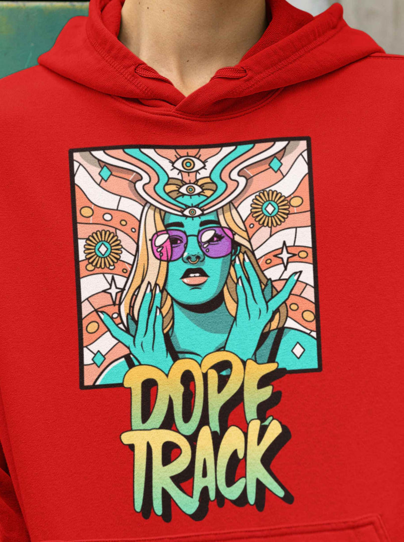 Man wearing a Dope Track – Red Unisex Printed Hoodie