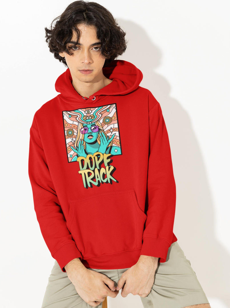 Man wearing a Dope Track  – Red Unisex Printed Hoodie