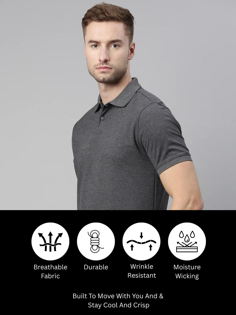 Carbon Grey Melange Polo T-shirt
